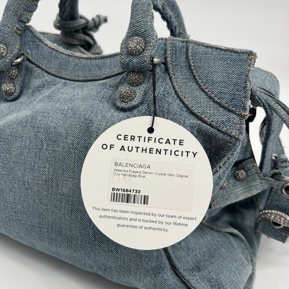 AUTHENTIC BALENCIAGA Neo Cagole City Handbag Denim Rhinestone Bag 2023 - Picture 5 of 12